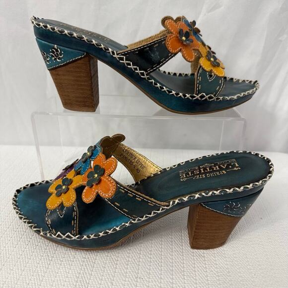 L Artiste Sandals Womens 9 Multicolor Flowers Leather Boho Hippie Spring Step 40 - Picture 8 of 11